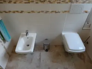 apartmán 1652a - koupelna se sprchovým koutem, WC, bidetem a umyvadlem