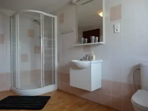 koupelna se sprchovým koutem, WC a umyvadlem (je součástí ložnice č. 6 v podkroví)