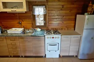 kuchyňský kout v obytném pokoji (plynový sporák na fotografii byl vyměnen za nový el. sporák)