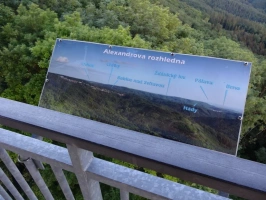 na vyhlídkové plošině Alexandrovy rozhledny jsou umístěny tabulky informující o místech, kam až můžete dohlédnout