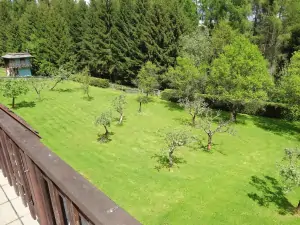 výhled z terasy na zahradu