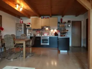 obytný pokoj s plně vybaveným kuchyňským koutem