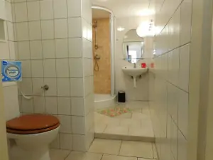koupelna je vybavena sprchovým koutem, WC a umyvadlem