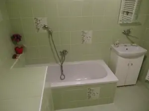 koupelna s vanou, sprchou a umyvadlem