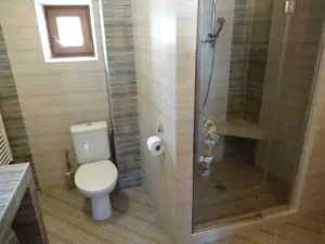 koupelna v přízemí se sprchovým koutem, WC a umyvadlem