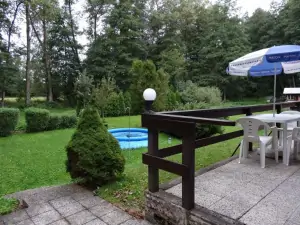 na zahradě je během letních prázdnin k dispozici zahradní kruhový bazén (průměr 3 m)