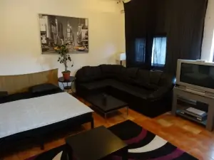 ložnice s dvojlůžkem, rozkládacím gaučem pro 1 osobu a TV