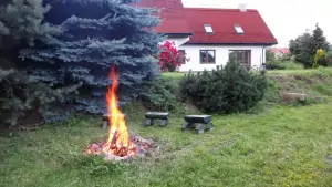 na zahradě je k dispozici ohniště s lavičkama