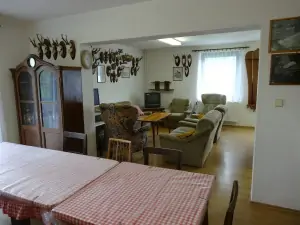 obytná místnost - pohled od kuchyňského koutu