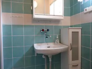 koupelna se sprchovým koutem, WC a umyvadlem - obě části chaty mají zcela stejnou koupelnu