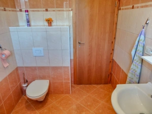 2. část chalupy - koupelna se sprchovým koutem, WC, umyvadlem a pračkou v přízemí