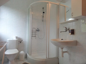 koupelna se sprchovým koutem, WC a umyvadlem