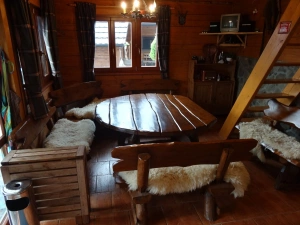 místnost s posezením a krbem ve wellness části