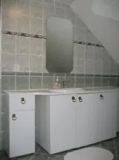 koupelna u ložnice v podkroví se sprchovým koutem, WC a umyvadlem