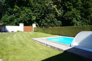 přední část zahrady - zapuštěný bazén (4 x 3,3, x 1 m)