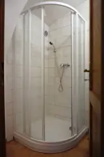 z obytné ložnice je vstup do koupelny se sprchovým koutem
