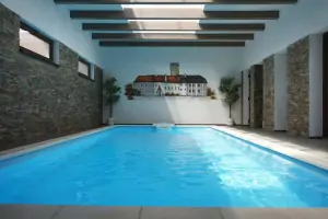 zapuštěný vnitřní bazén (8 x 3 x 1,6 m)