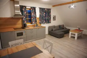 obytná místnost 2-pokojového apartmánu v podkroví s kuchyňským koutem