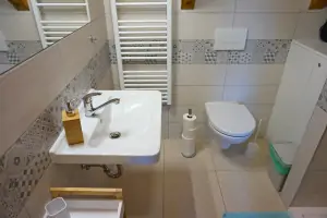 k ložnici náleží koupelna se sprchovým koutem, umyvadlem a WC