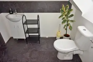 WC a umyvadlo v koupelně v podkroví