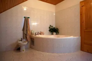 koupelna v podkroví (vana, umyvadlo, WC, bidet)
