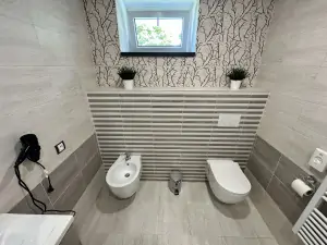 apartmán č. 2 - koupelna se sprchovým koutem, umyvadlem, WC a bidetem