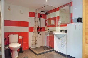 koupelna se sprchovým koutem, umyvadlem, WC a infrasaunou pro max. 2 osoby