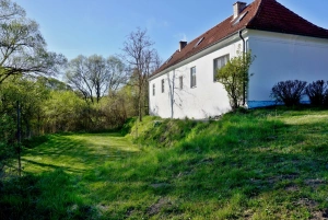 vlevo pod chalupou se nachází malá travnatá plocha vhodná pro míčové hry