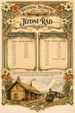 jízdní řád vlaků projížďějících kolem chalupy (strážního domku)