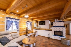 stylová obytná místnost - kachlová kamna
