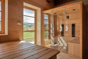 infrasauna ve wellness zóně a vstup na terasu k venkovní vířivce