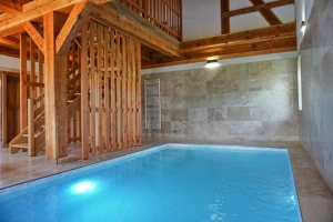 wellness zóna s vnitřním zapuštěným bazénem, infrasaunou a sprchovým koutem