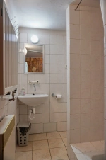 koupelna se sprchovým koutem, umyvadlem a WC