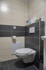 koupelna se sprchovým koutem, umyvadlem a WC