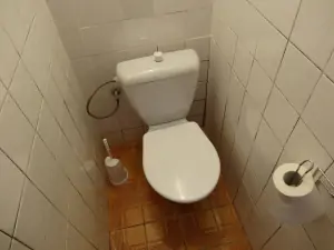 koupelna se sprchovým koutem, 2 WC, 2 umyvadly a pisoárem