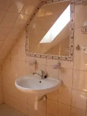 Koupelna se sprchovým koutem, WC a umyvadlem