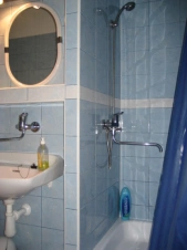 Koupelna se sprchovým koutem, WC a umyvadlem