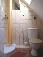 Koupelna v podkroví je vybavena sprchovým koutem a WC