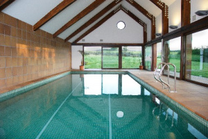 Vnitřní bazén (12 x 4,5 x 1,6 m) je průchodný na zahradu