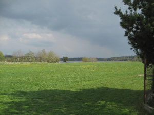 Pohled od chaty k rybníku Bezdrev - ten je vzdálen pouhých 200 m