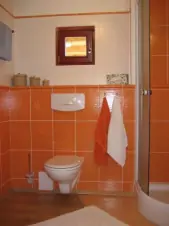 koupelna je vybavena sprchovým koutem, umyvadlem a WC
