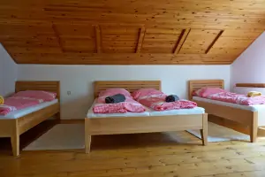 ložnice s dvojlůžkem a 2 lůžky v podkroví 