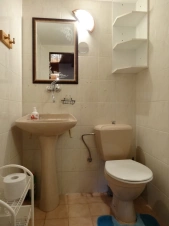 koupelna se sprchovým koutem, WC a umyvadlem v podkroví