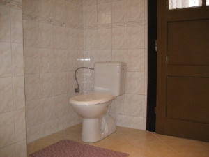 Koupelna je vybavená vanou, sprchovým koutem, wc a umyvadlem