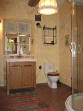 Koupelna s hydromasážním sprchovým koutem, dřevěnou lázeňskou vanou, ...