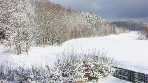 Výhled od chaty v zimě 