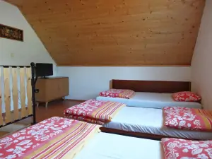 ložnice se 2 lůžky, 2 rozkládacími gauči pro 1 osobu a TV