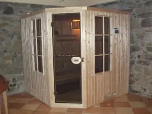 Ve wellness místnosti je k dispozici sauna a vířivá vana