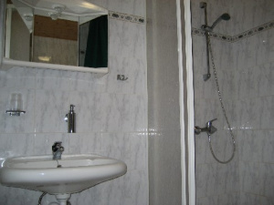 Koupelna je vybavená sprchovým koutem, WC a umyvadlem