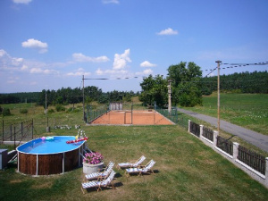 Na zahradě chalupy je mj. k dispozici bazén (5 x 3,7 x 1,2 m), tenisový kurt, ...
